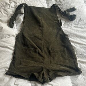 Source Unknown Olive Green Corduroy Tie-Strap Romper